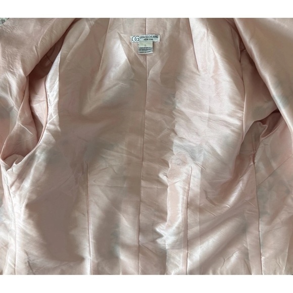 Grace Chuang Pink Black Floral Silk Cropped Jacket Blazer Small Cheongsam - Picture 8 of 10